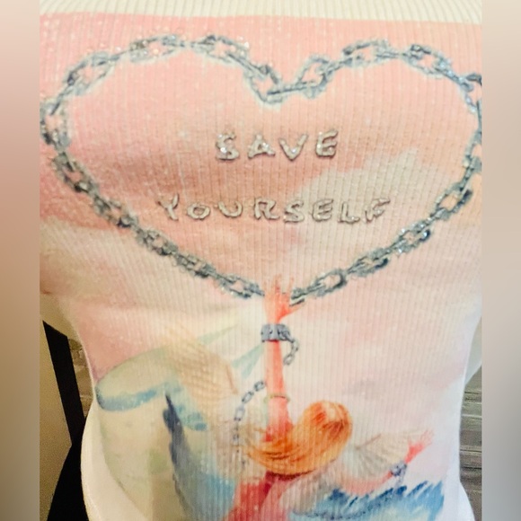 NWT Boys Lie White Ribbed Tank Top Size M/L Crop Top Rhinestone adjustable strap - Picture 5 of 14